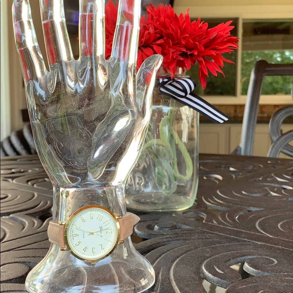 Classic Round, Gold Face Watch with Tan Faux Leather Band